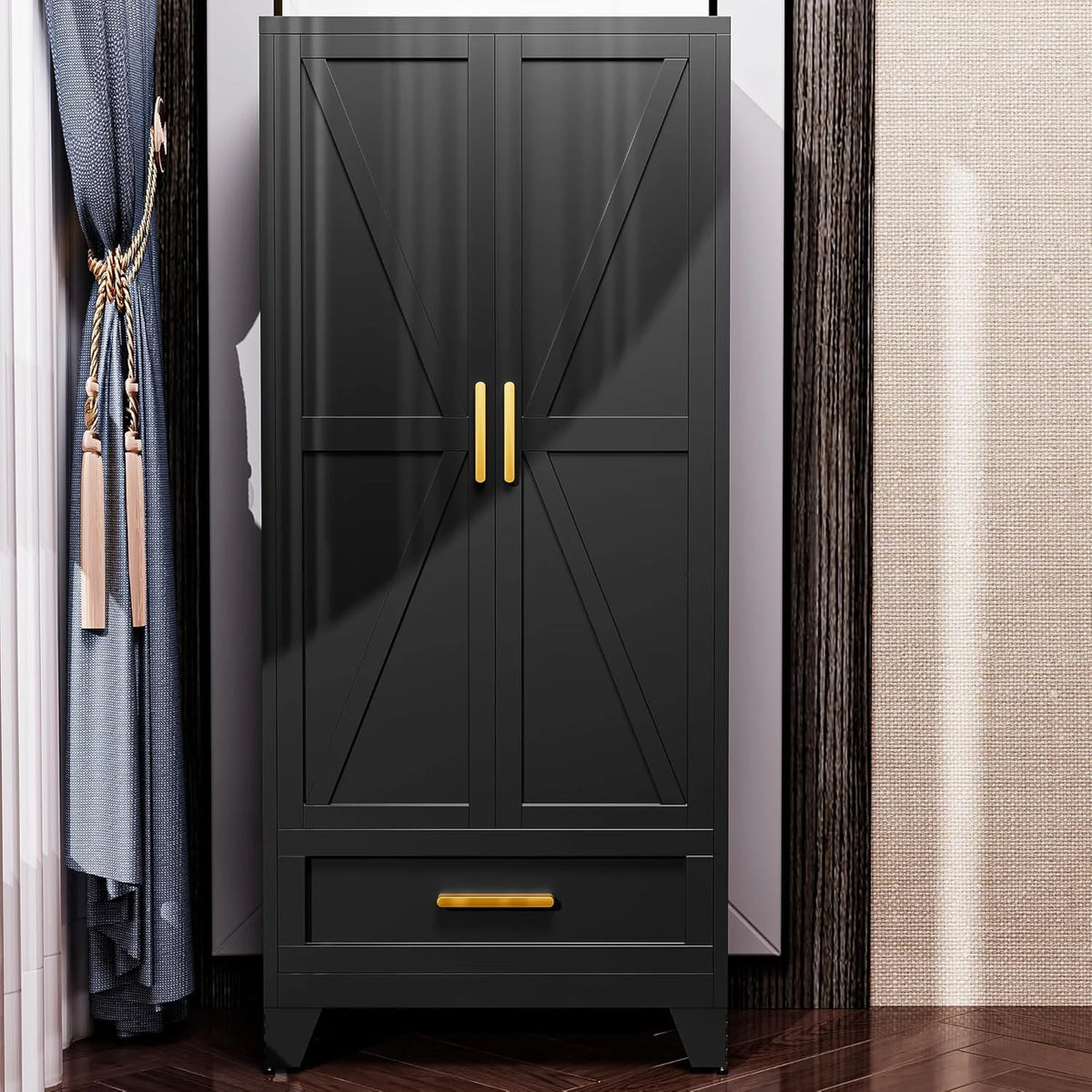 71" H Modern Freestanding Storage Cabinet With Gold Handles One Drawer And Adjustable Ceiling Height Multi-Functional Suitable For Kitchen Office Living Room And Bedroom Pantry Blue