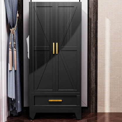 71" H Modern Freestanding Storage Cabinet With Gold Handles One Drawer And Adjustable Ceiling Height Multi-Functional Suitable For Kitchen Office Living Room And Bedroom Pantry Blue