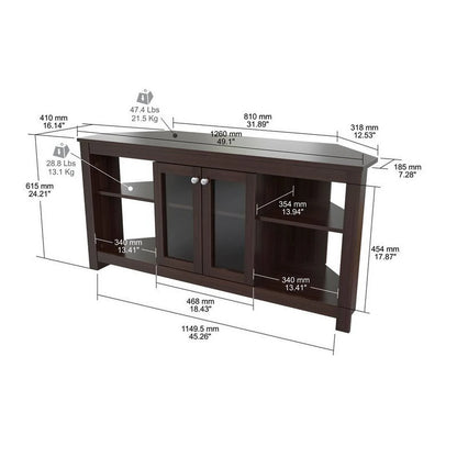 Inval Corner Laminate 60�� TV Stand with Glass Doors, White