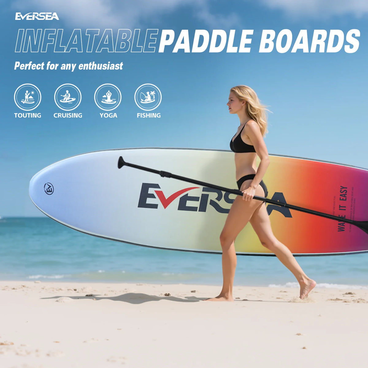MSEASFREE 10' Inflatable Stand up Paddle Board,with Premium SUP Paddle Board Accessories,Non-Slip Comfort Deck for Youth & Adults