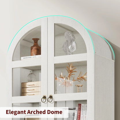 Luku 72" Tall Arched Kitchen Pantry Cabinet, Farmhouse Wood Storage Cabinet with Glass Door, 2 Large Drawers, Freestanding Organizer for Dining Room & Living Room