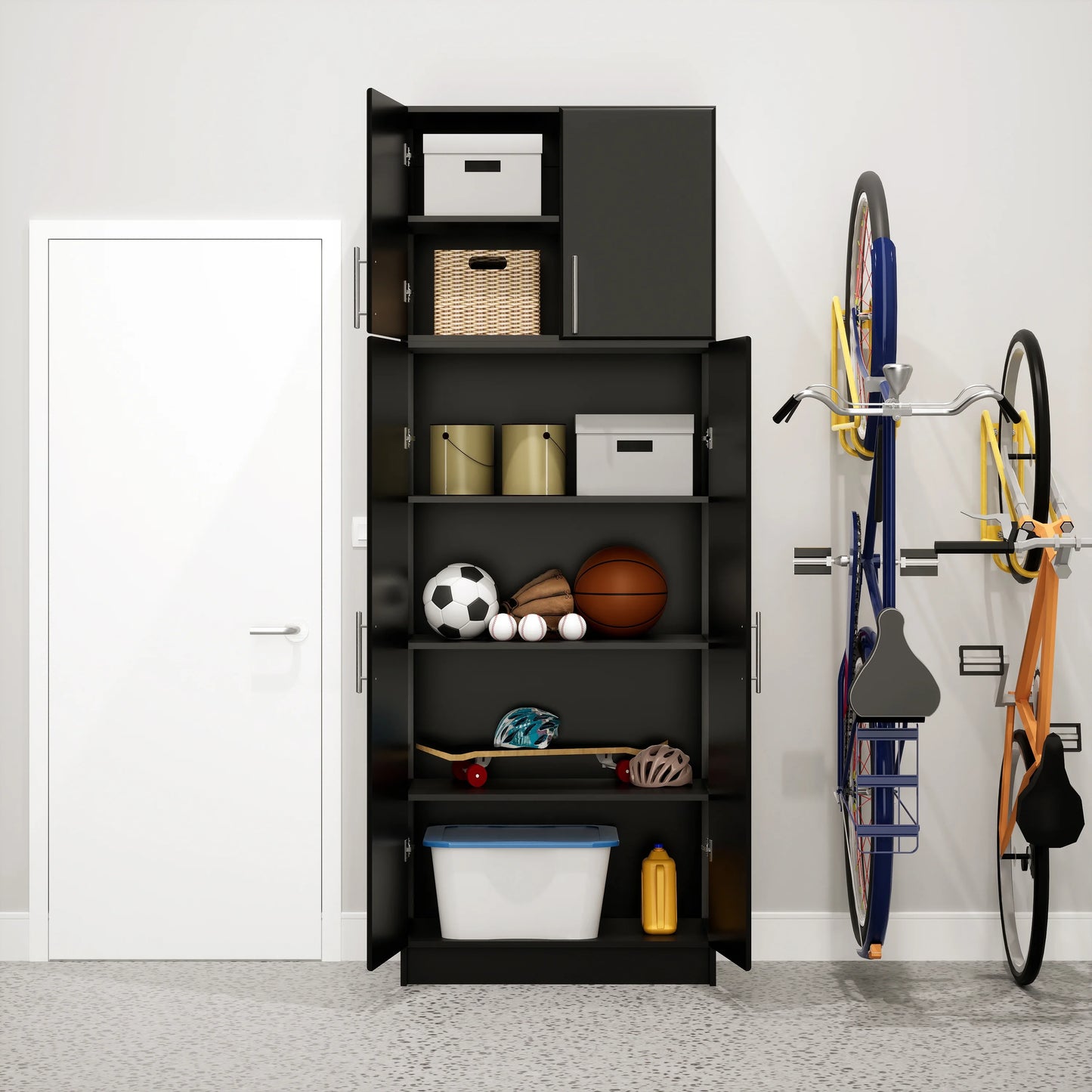 Prepac Adjustable Shelves Cabinet - Functional Tall Garage Table, 16"D x 32"W x 65"H Freestanding Garage Cabinet with 2-Doors, Espresso - EES-3264