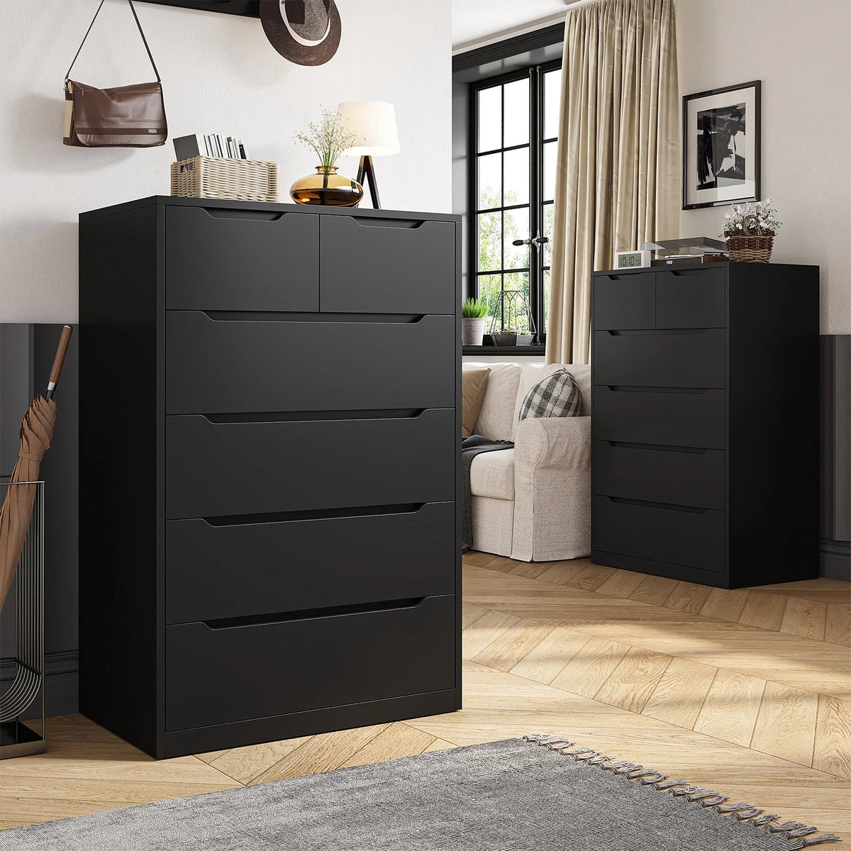 EnHomee White Dresser for Bedroom Wood 6 Drawer Modern Storage Cabinet for Bedroom Living Room Closet, 43.3"Hx 27.5"Lx 15.7"D