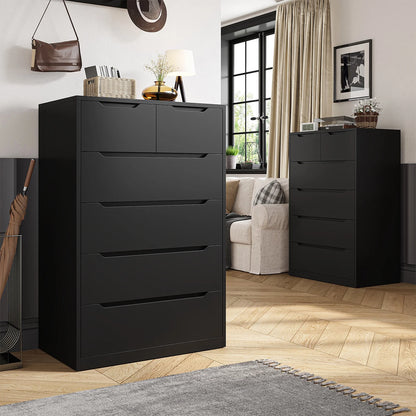 EnHomee White Dresser for Bedroom Wood 6 Drawer Modern Storage Cabinet for Bedroom Living Room Closet, 43.3"Hx 27.5"Lx 15.7"D