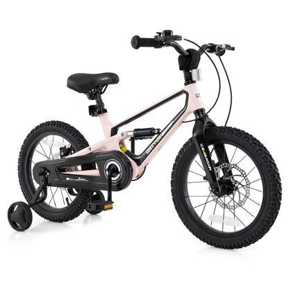 Costway 16 Inch Children Bicycle with Training Wheels & Double Disc Brakes Adjustable Seat Magnesium Alloy Blue