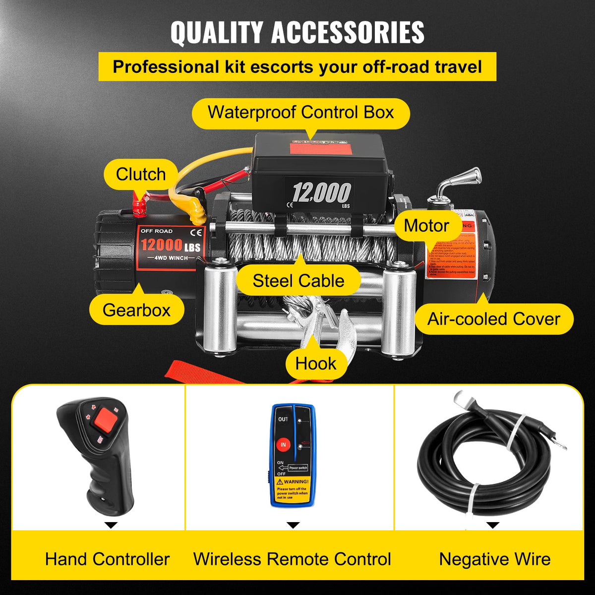 KFFKFF Truck Winch 12000Ibs Electric Winch 85ft/26m Steel Cable 12V Power Winch Jeep Winch with Wireless Remote Control and Powerful Motor for UTV ATV & Jeep Truck and Wrangler in Car Lift