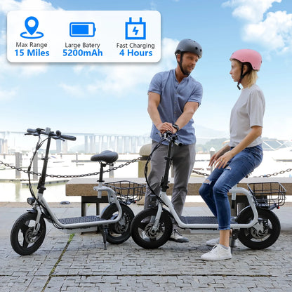 SANOPY 350W Electric Scooter with Seat for Adults, 15 Miles Range 20 Mph, 36V 5.2Ah Battery Moped, 14" Big Tire Commuter Electric Bike with Shock Absorbing, Black