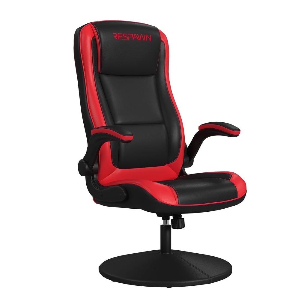 RESPAWN 800 Swivel Rocker Gaming Chair - Ergonomic Floor Gaming Seat with Lumbar Support, Flip Up Armrest, High Back, Pedestal Base, Comfortable No Wheels Console Video Game Rocker Chair - Red