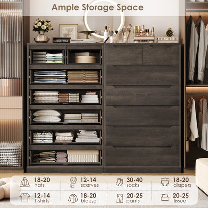Homfa 7 Drawer White Dresser, 51.3"H Wood Storage Cabinet with Upgraded Stable Base, Vertical Chest for Bedroom Living Room