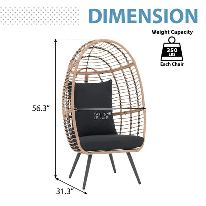 Indoor Outdoor Swing Egg Chair with Stand, Patio Foldable Grey Wicker Rattan Hanging Chair with Cushion, Light Gray