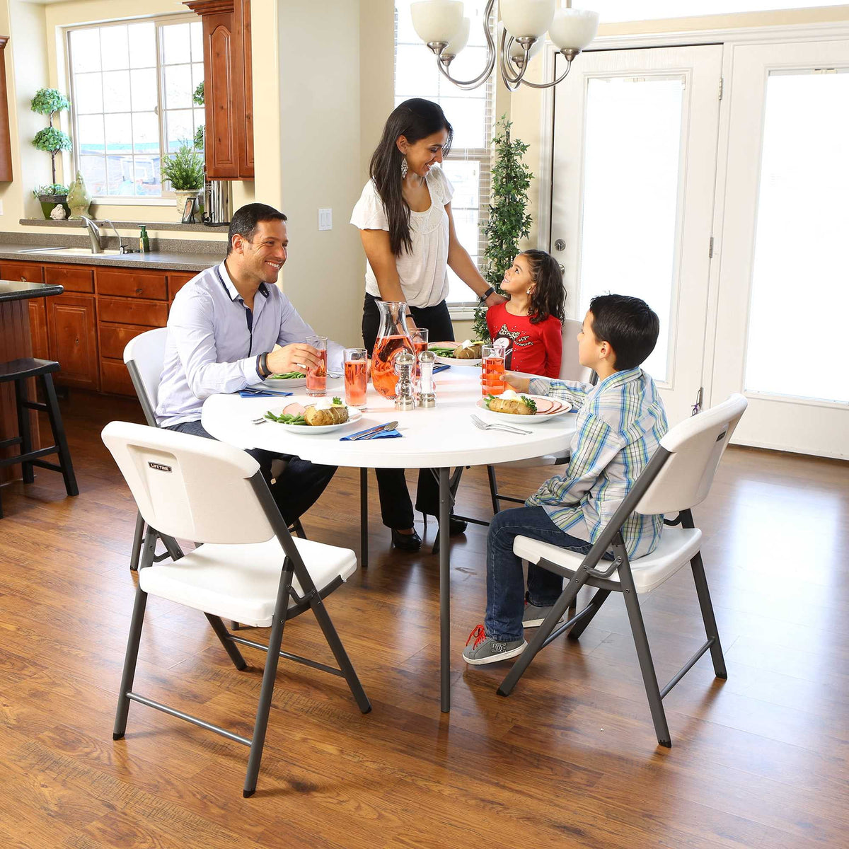 Lifetime 48 inch Round Fold-in-Half Table, Indoor/Outdoor Essential, White Granite (280064)