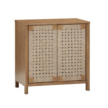 Nathan James Leah Boho Entryway Storage Cabinet or Sideboard Cabinet for Kitchen or Living Room with Ball-Style Feet, Natural Seagrass Door Fronts and Solid Wood Legs, Raw Oak