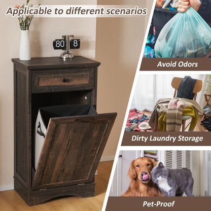 HARIPUL Single Tilt Out Trash Cabinet for 13 Gallon Waste Bin, Free Standing Kitchen Trash Can Cabinet with Drawers, White