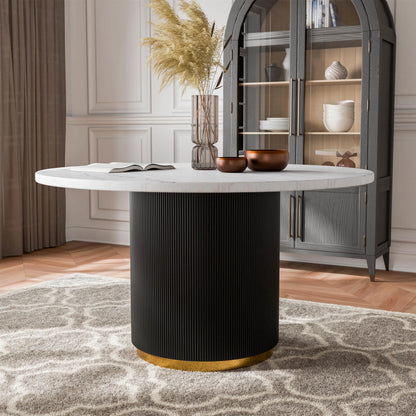 Furniture of America Jaine 54" Round Indoor Dining Table, Black and White