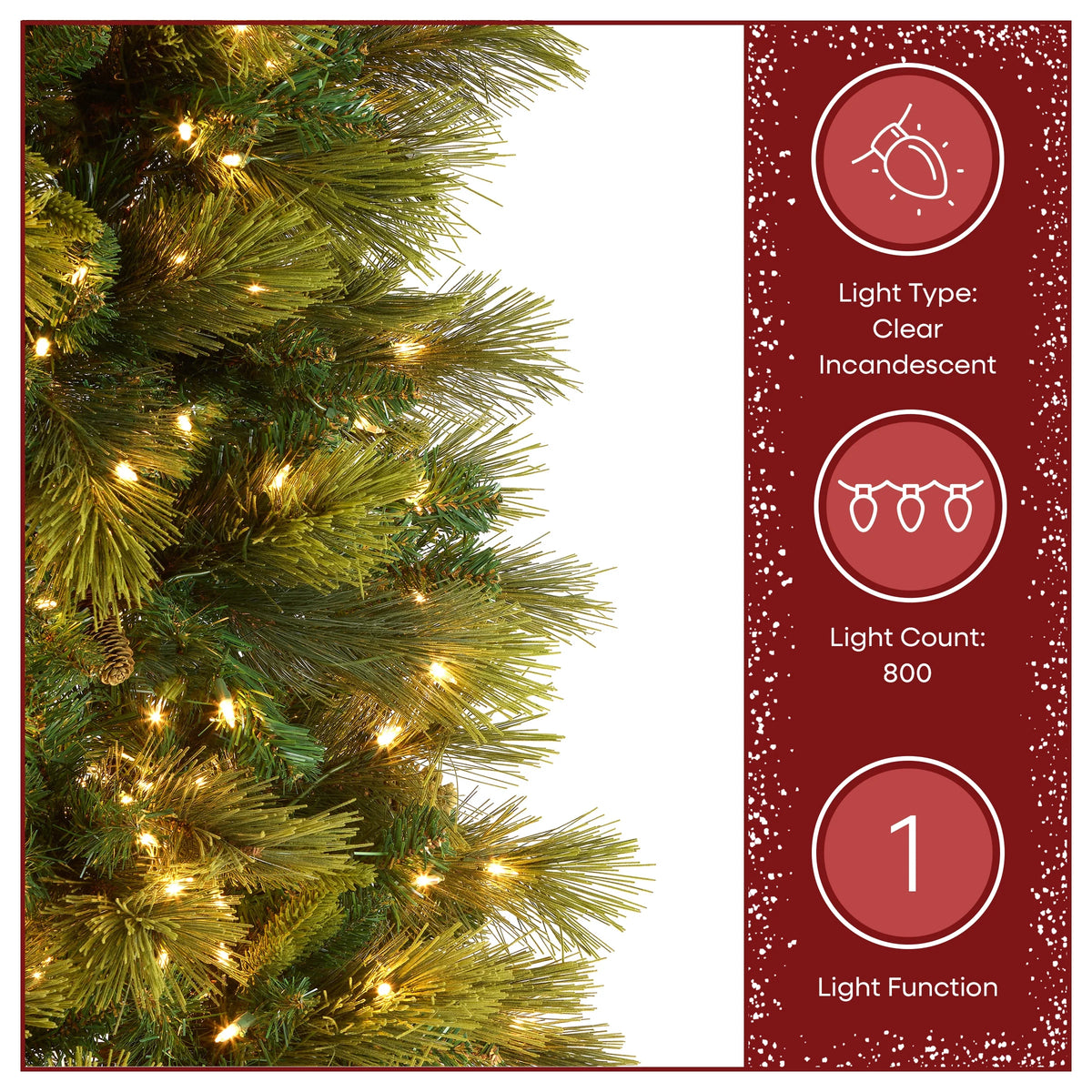 9 ft Pre-Lit Carolina Pine Slim Artificial Christmas Tree with 800 Clear Lights, Slim Profile