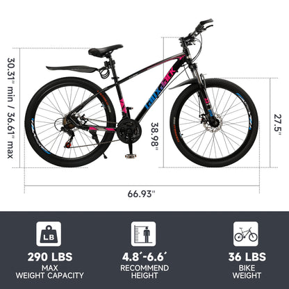 ARTUDATECH 27.5 Inch Mountain Bike, Shimano 21 Speed,  Dual Disc Brake Bike for Men Womens Adult, Full Suspension Bicycle