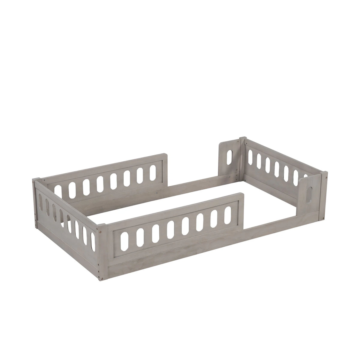 Euroco Wood Twin Size Platform Bed with Guardrail for Toddler and Kids