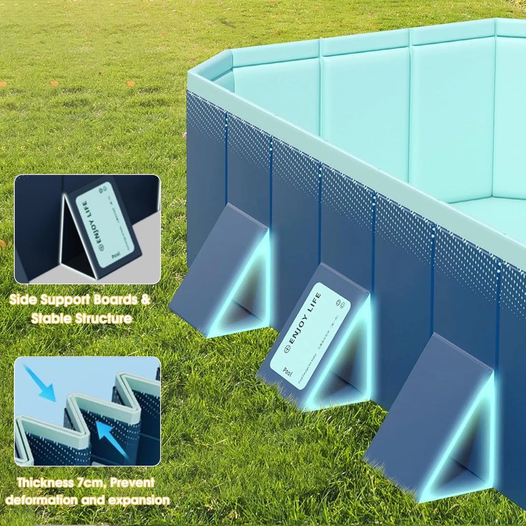 RICHYOUNG 101"Foldable Swimming Pool for 1-6 People,Non-Inflatable Above Ground Garden Pool for Kids, Family(Blue)