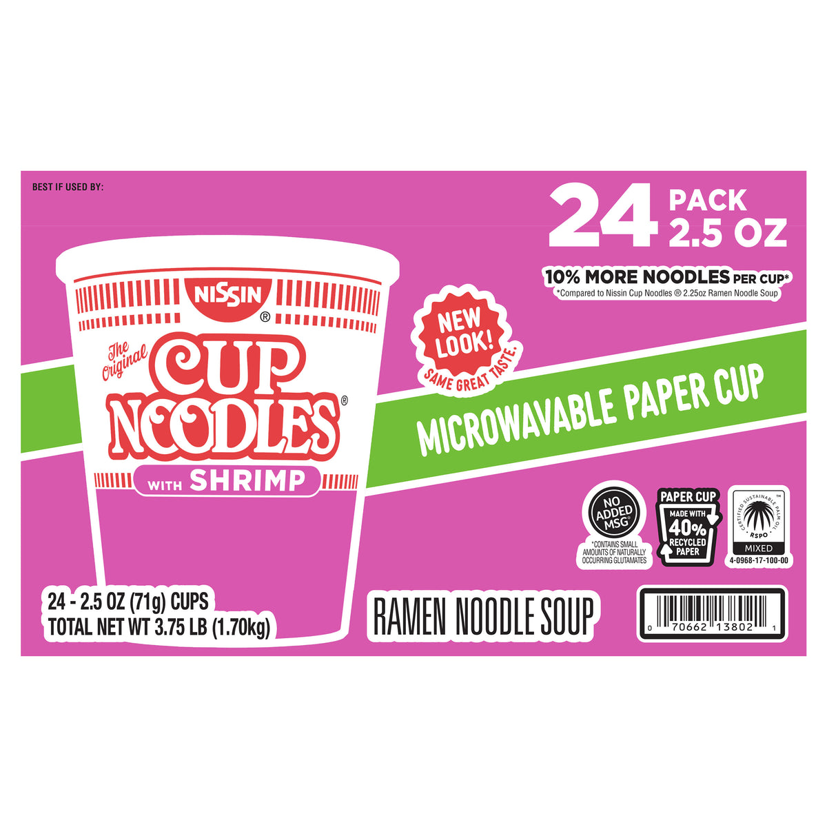 Nissin Cup Noodles, Shrimp, 2.5 oz, 24-count