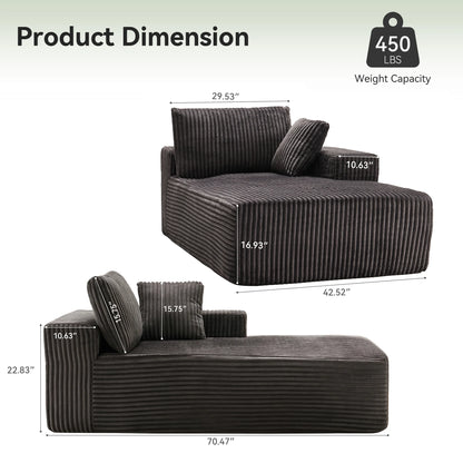 LUMIHO Chaise Lounge Chair Indoor, 42" Sleeper Chair with Two Throw Pillows and Armrests, Corduroy Chaise Couch Chair with Ottoman for Living Room, Bedroom, Apartment, Green