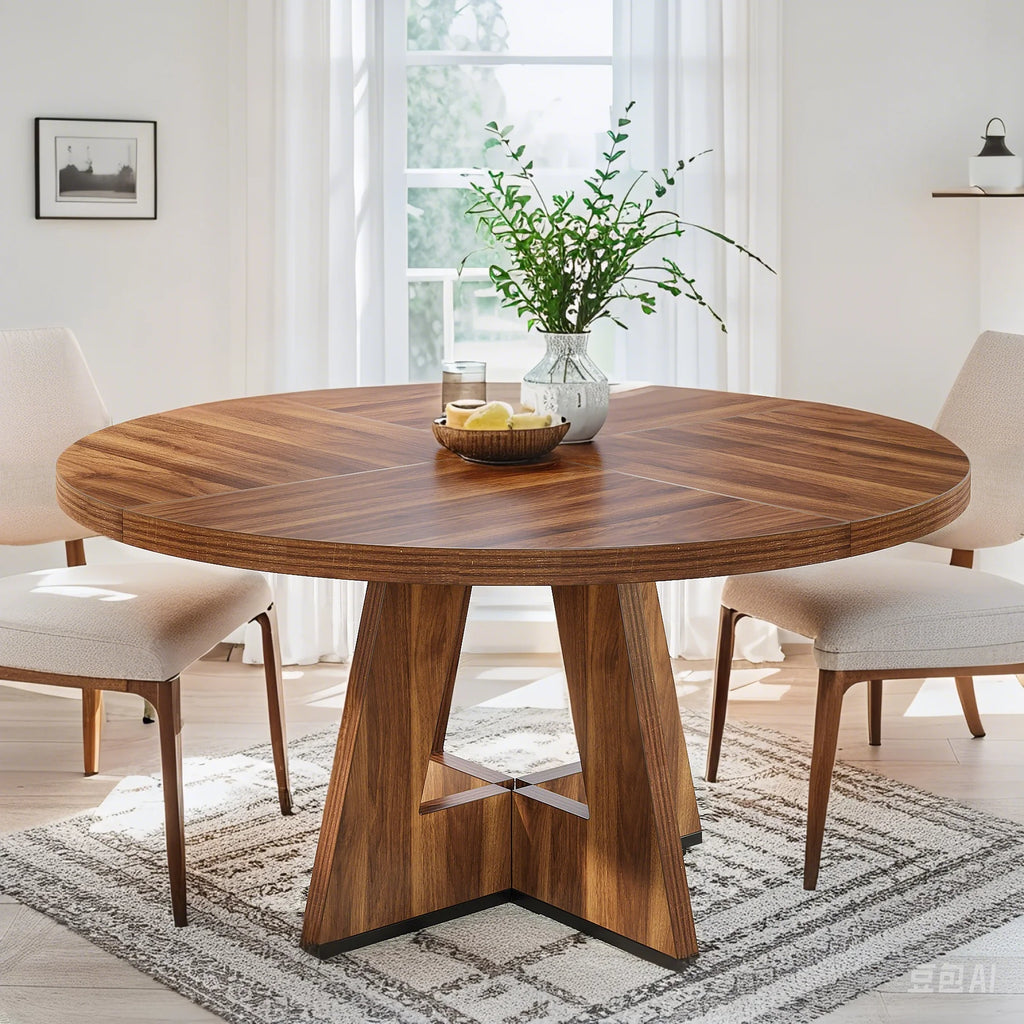 MAYEERTY Round Dining Table for 4, 47" Wood Kitchen Table Farmhouse Dinner Table