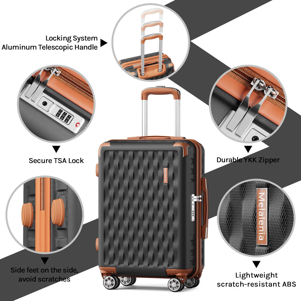 Melalenia - 7 Luggage Sets ABS Hardside Spinner Luggage -With Spinner Wheels and TSA Lock-White