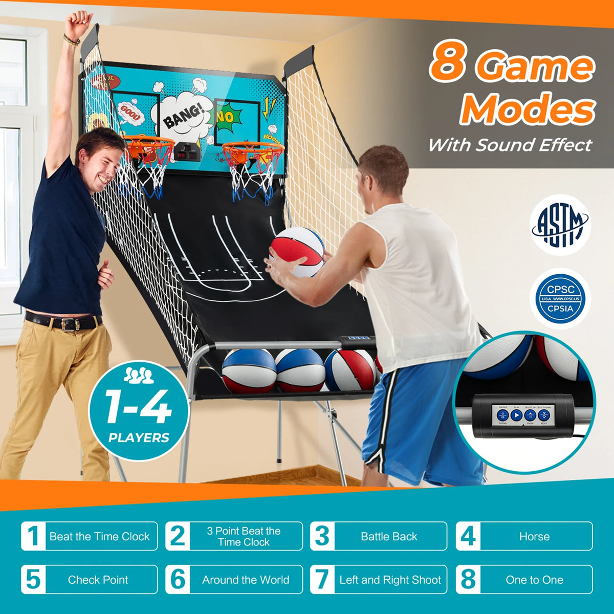 Costway Dual Shot Basketball Arcade Game with 8 Game Modes Electronic Scoring Blue