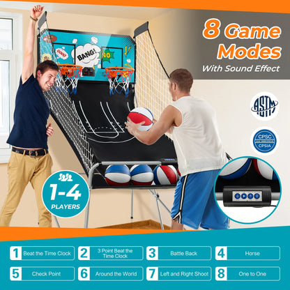 Costway Dual Shot Basketball Arcade Game with 8 Game Modes Electronic Scoring Blue
