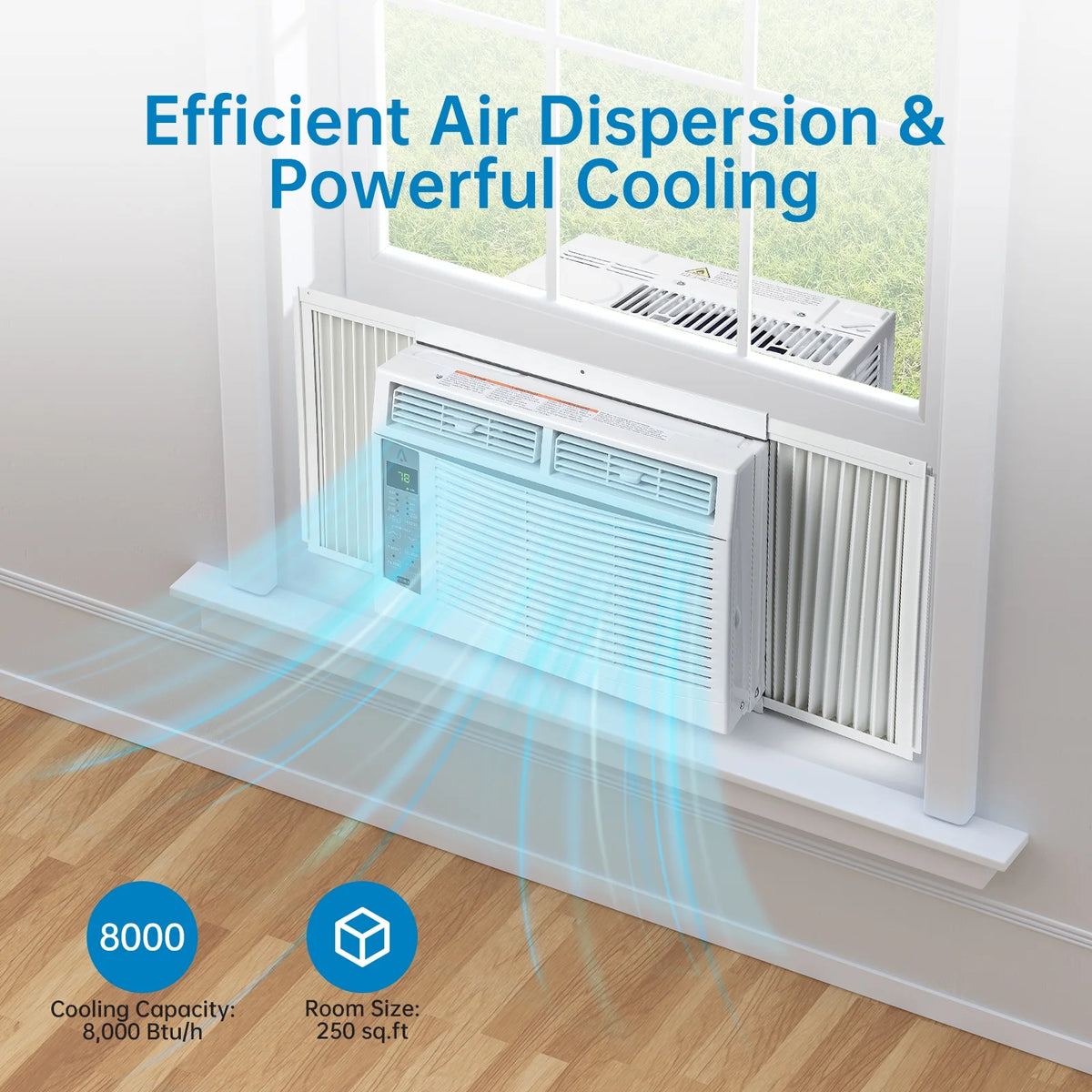 Window AC Unit 6000 BTU, Efficient Cooling Window Air Conditioner with Remote and App Control, Window-Mounted Room Air Conditioner for Rooms up to 250 Sq.ft, 3 Fan Speeds, Easy Install Kits