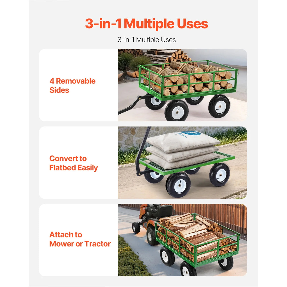 KFFKFF Mesh Steel Garden Cart 1200 Lbs, 43.3 x 29.5 " Heavy Duty Utility Wagon Cart, Pullable Metal Garden Trolley with 13' All Terrain Tires, Removable Mesh Sides, 180��Swiveling Handle (Green)