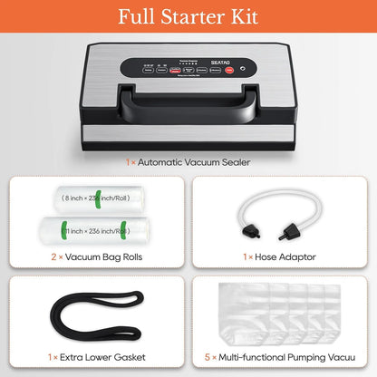 Upgraded Vacuum Sealer for Liquid, 90Kpa Vacuum Sealer Machine for Dry/Moist/Liquid Food, Easy-Lock Handle, Double Heat Seal, Built-in Cutter and Bag Storage & Removable Drip Tray