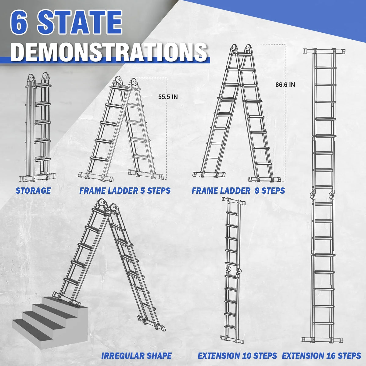 HBTower Ladder, A Frame 4 Step Extension Ladder, 14 Ft Multi Position Ladder with Removable Tool Tray and Stabilizer Bar, 330 lbs Capacity Telescoping Ladder for Household and Outdoor Work