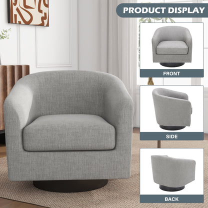 UIXE Swivel Accent Chair, Upholstered Fabric Barrel Chair for Living Room, Small Single Sofa Bedroom Reading Seat, Light Gray
