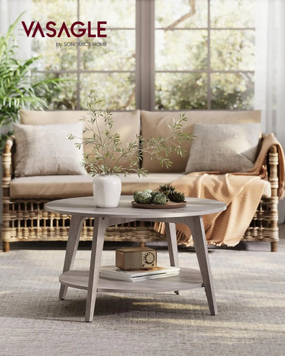 VASAGLE Round Coffee Table, 2 Tier Coffee Table with Storage, for Living Room, 31.5 x 17.7 Inches, Easy to Assemble, Honey Brown