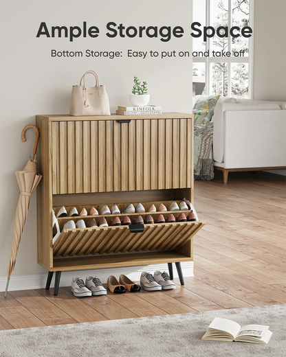 Smart FENDEE Shoe Cabinet with 2 Flip Drawers Freestanding 24 Pair Shoe Storage Cabinet for Entryway