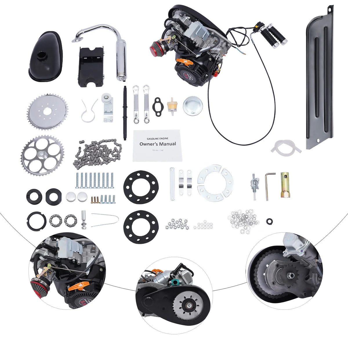 Aiqidi Full Set 100CC 4-Stroke Bicycle Engine Kit Gas Motorized Motor Bike Modified Engine Conversion Kit Chain Drive 3HP 3600Rpm
