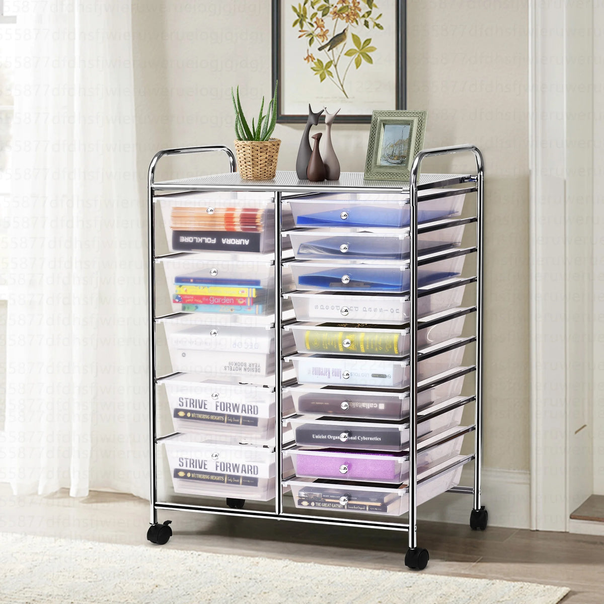 Costway 15 Drawer Rolling Storage Cart Tools Scrapbook Paper Office School Organizer White