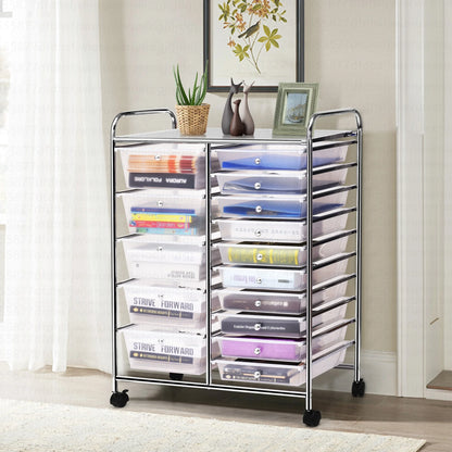 Costway 15 Drawer Rolling Storage Cart Tools Scrapbook Paper Office School Organizer White