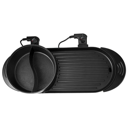 VEVOR 2 in 1 Electric Hot Pot and Grill, 2200W Separate Dual Temperature Control Electric Skillet, 5 Speed for Indoor Korean BBQ,Black