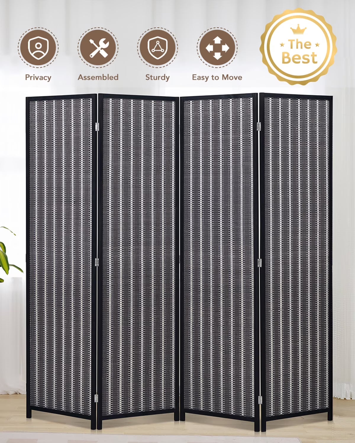 JOSTYLE 4-Panel Room Divider 6ft Tall Extra Wide Folding Privacy Screen with Diamond Double-Weave Divider for Room Separation Freestanding Red Brown