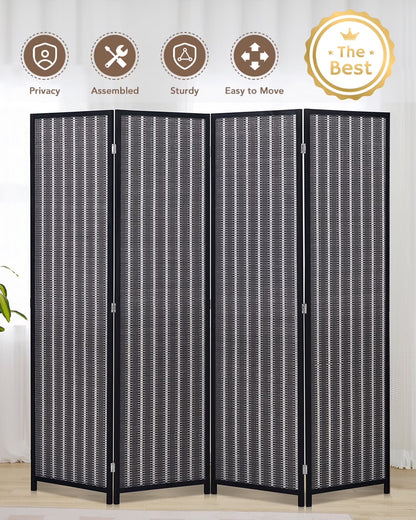 JOSTYLE 4-Panel Room Divider 6ft Tall Extra Wide Folding Privacy Screen with Diamond Double-Weave Divider for Room Separation Freestanding Red Brown