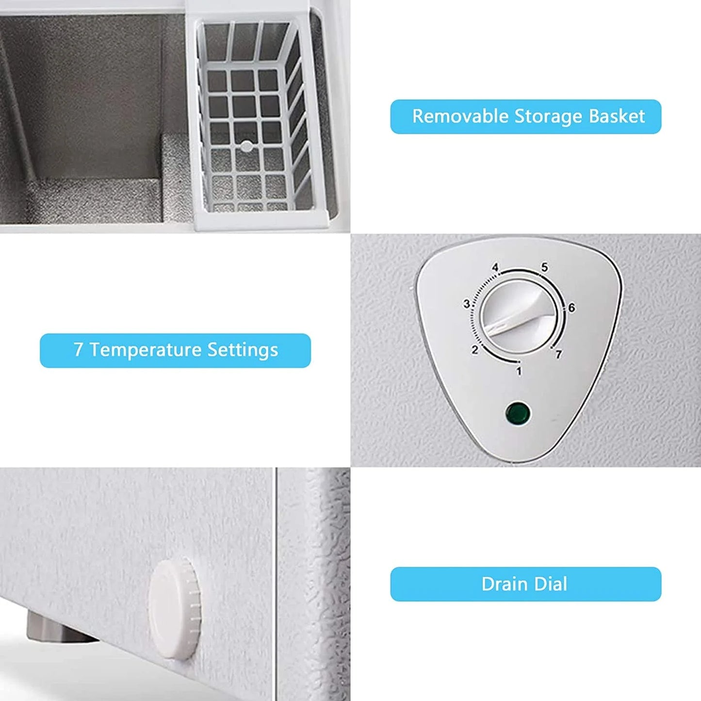 WANAI 5.0 Cubic Chest Freezer, Compact Deep Freezer with Top Open Door and Removable Storage Basket, 7 Gears Temperature Control, Energy Saving, for Office Dorm or Apartment