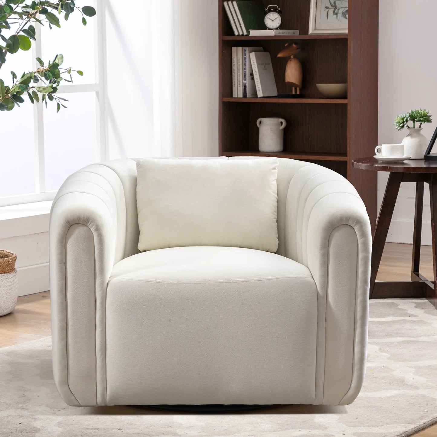 Bonzy Home Swivel Chair with Plump Pillow, Modern Velvet Accent Chair for Living Room Bedroom , Comfy Round Armchair, Orange