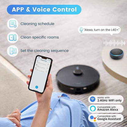 AIRROBO L60+ Self-Empty Robot Vacuum and Mop Cleaner with Ultrasonic Carpet Detection,6000Pa Suction,Laser Obstacle Avoidance,240min Long Runtime