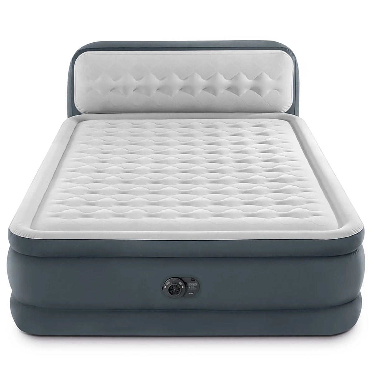 Intex: Dura-Beam Deluxe: Ultra Plush Headboard Airbed - Queen - Gray, 18" Inflatable Mattress, Built-In Pump, Fiber-Tech, Carry Bag, 600lb Cap 64447ED