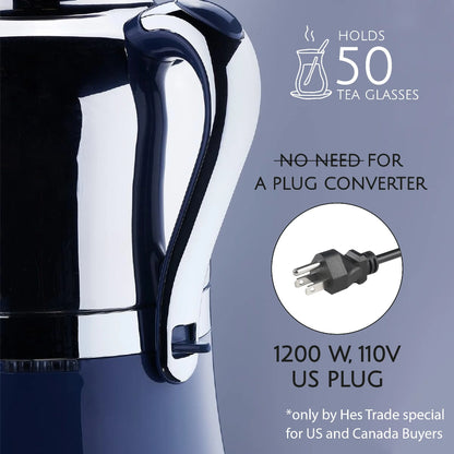 Korkmaz Hanedan Premium Silver 18/10 Cr-Ni Stainless Steel Dishwasher Safe Electric Tea Maker
