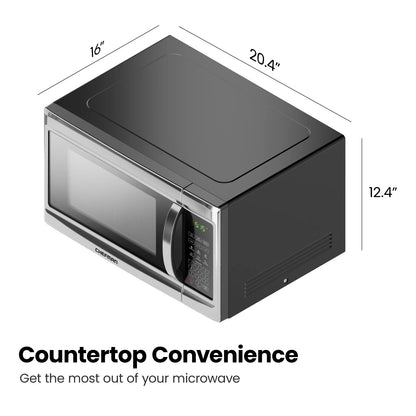 Chefman 0.9 Cu ft Countertop Microwave Oven, 900 Watts - Stainless Steel