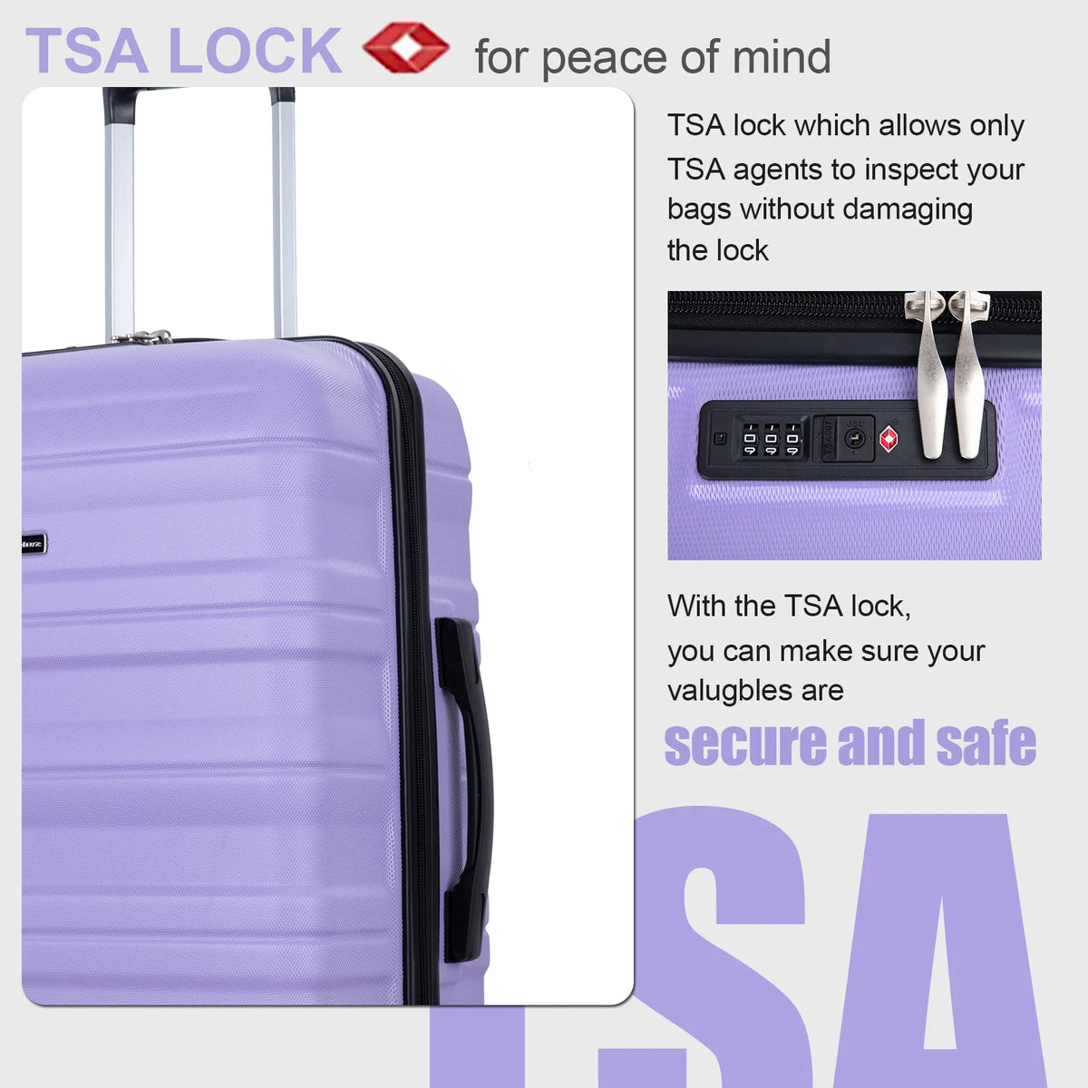 Tripcomp Hardside Luggage Set 3-Piece Set (21/25/29) Lightweight Suitcase 4-Wheeled Suitcase Set(Purple)