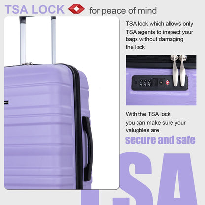 Tripcomp Hardside Luggage Set 3-Piece Set (21/25/29) Lightweight Suitcase 4-Wheeled Suitcase Set(Purple)