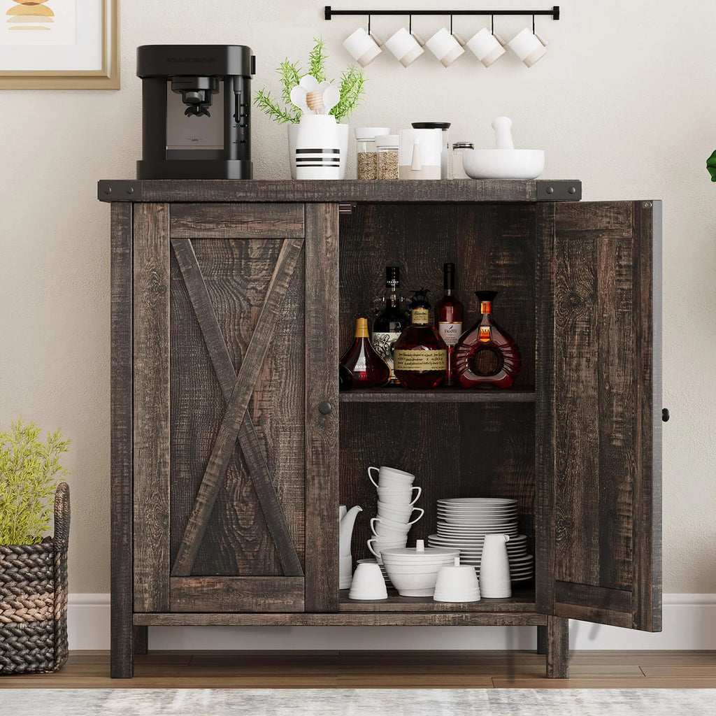 Coffee Bar Cabinet with Storage/Adjustable Shelf 30" Small Kitchen Bar Table Corner Bar Cabinet for Tea Buffet Sideboard Cabinet for Dining Room, Farmhouse Coffee Station for Wine